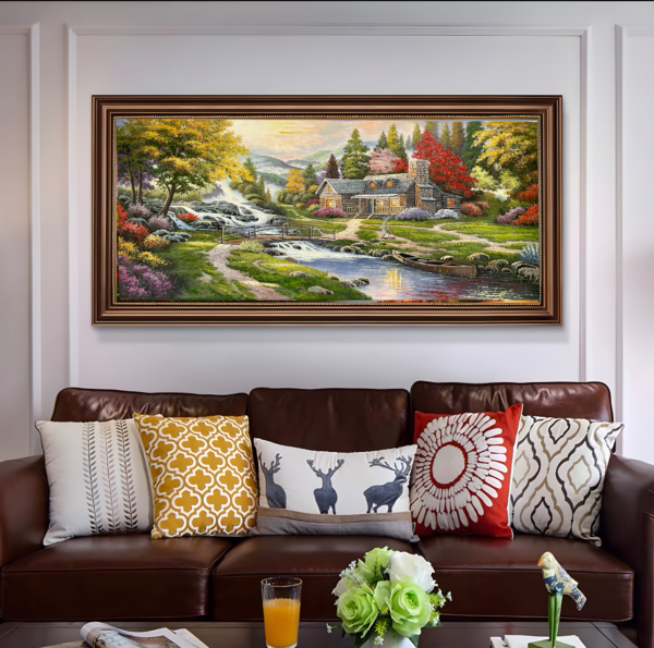 Cottage by the creek-Hand painted oil painting with frame