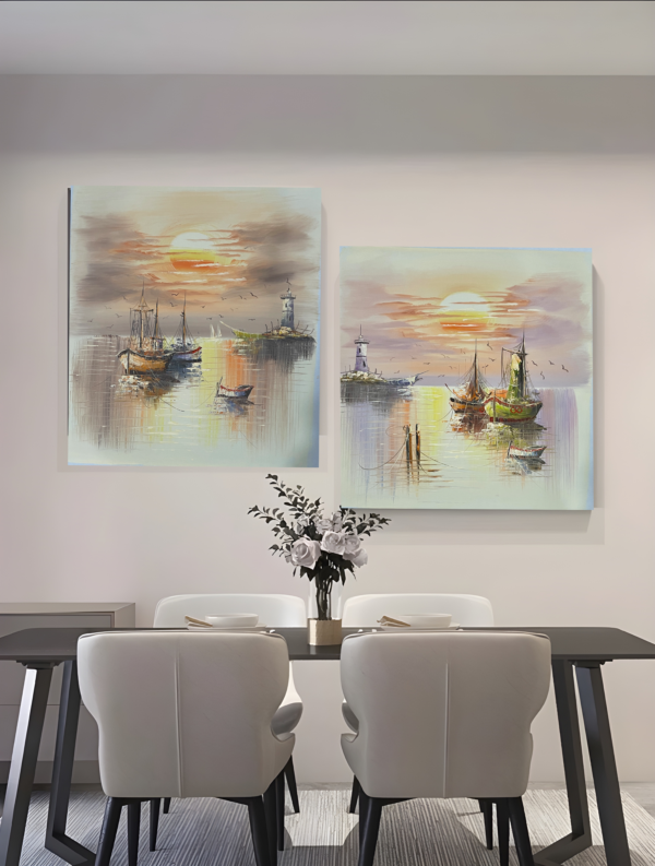 two piece set of hand painted oil paingting- boats