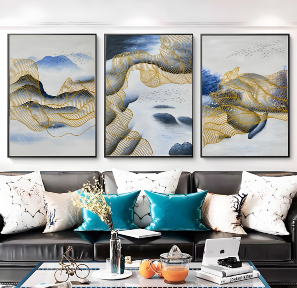 sea waves- three pieces set of textured hand painted oil painting with frame