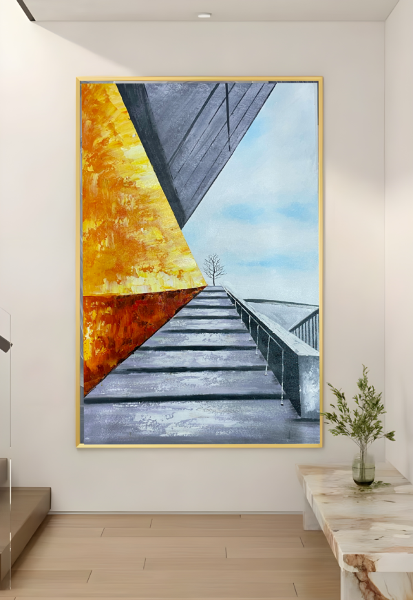 Architecture Corridor-hand painted acrylic painting with Frame