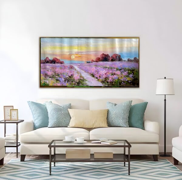 Lavender path at sunset-hand painted oil painting with frame