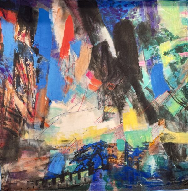 Urban tension-artwork printed on silk, frame included